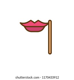 Lips on a stick filled outline icon, line vector sign, linear colorful pictogram isolated on white. Party mask symbol, logo illustration. Pixel perfect vector graphics