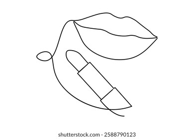 Lips one line art drawing on black and white isolated  vector background