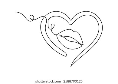 Lips one line art drawing on black and white isolated  vector background