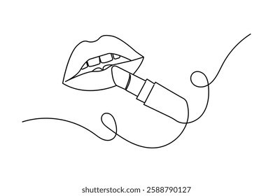 Lips one line art drawing on black and white isolated  vector background