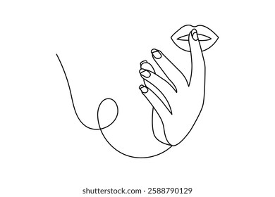 Lips one line art drawing on black and white isolated  vector background