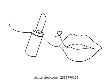 Lips one line art drawing on black and white isolated  vector background