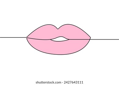 Lips one line drawing of continuous outline vector art illustration, and kissing day single line art