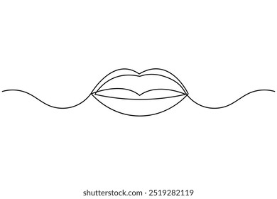 Lips one line drawing of isolated outline kissing day vector icon