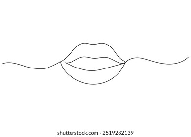 Lips one line drawing of isolated outline kissing day vector icon