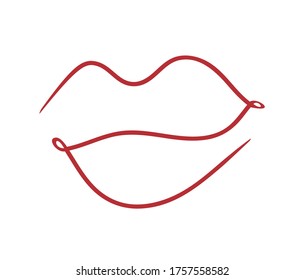 Lips One Line Drawing. Vector Illustration