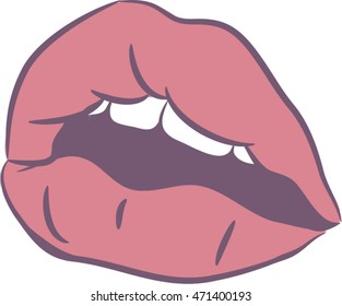 Lips opened mouth on beige background comics hand drawn illustration