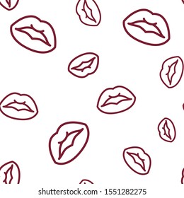 Lips outline seamless pattern. World Kissing Day, Valentine s Day. Cosmetics and makeup line seamless pattern. Closeup lips of woman with red lipstick. Lip make-up. Open mouth. Sweet kiss