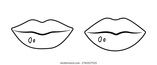 Lips Outline Set.
Cute Mouth and Lips Outline Clipart, Black Line Vector template.