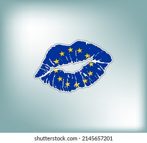 Lips painted in the flag of Europe.