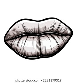 Lips Painted With Gray Lipstick Flat Icon Isolated On White Background
