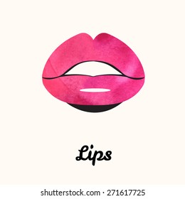 Lips painted in watercolor. Print of lips. Vector illustration