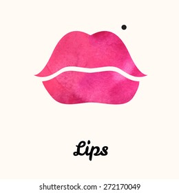 Lips painted in watercolor. Print of lips. Vector illustration