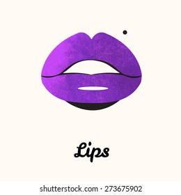Lips painted in watercolor. Print of lips. Vector illustration