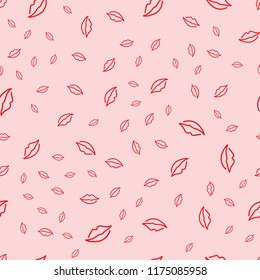 Lips pattern on light background. Seamless kiss background. Seamless pattern, print of lips, flat vector illustration. Kiss pattern pink on background.