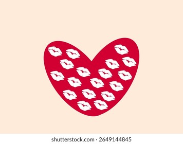 lips pattern on a red heart on a pink background, 