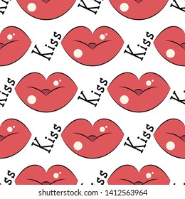 Lips pattern. Vector seamless pattern with woman s red and pink kissing flat lips. On light background