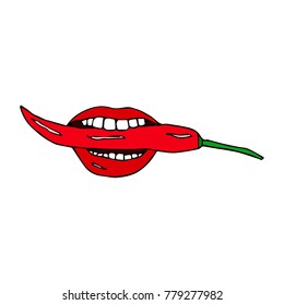 Lips and pepper vector illustration. Doodle style. Design, print, decor, textile, paper