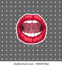 Lips pierced. Background with dots.