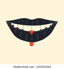  Lips piercing vector in cartoon style. All elements are isolated