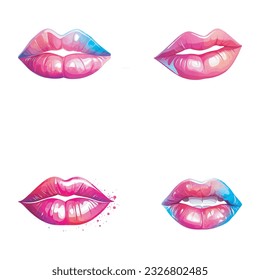 Lips with pink and blue lipstick. Vector illustration on white background.
