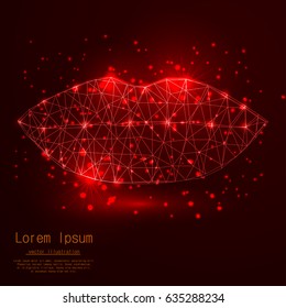 Lips with polygon lines on an abstract background. Polygonal space low poly with connecting points and lines. Connection structure. Vector Backgrounds