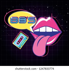 lips pop art with cassette eighties style lips pop art with cassette eighties style