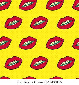 Lips pop art seamless pattern