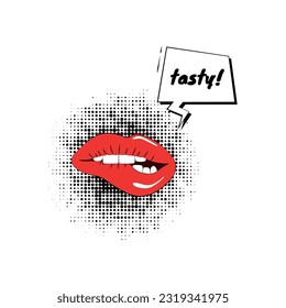 Lips In Pop Art Style Icon Vector Design. 