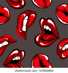 Lips pop art vector seamless pattern.