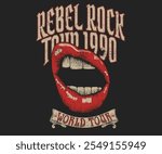 Lips poster design. Rock and roll poster design. Music festival artwork. Music logo design.