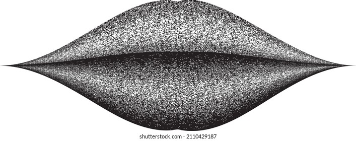 Lips .prayed black line .Graffiti art design . Noise dispersion logo . Spray effect .Grunge, grainy, gritty texture . Distressed element .vector 
