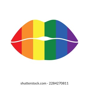 lips pride LGBT vector icon, lesbian gay bisexual transgender concept, kiss symbol, color rainbow flag, flat design element
