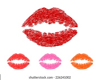 Lips print Hand drawn illustration sketch Isolated on white