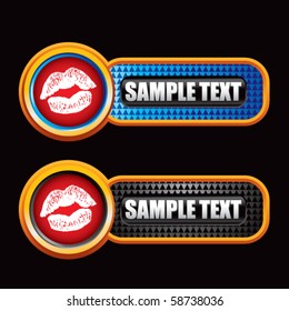 lips puckering on blue and black checkered tabs