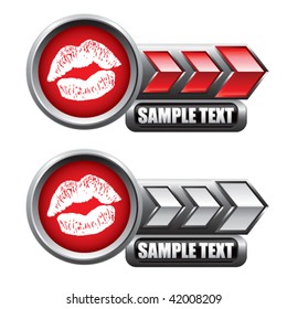 lips puckering on red and white arrow nameplate banners