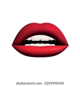 Lips realistic 3d render of red shades. Women's shapes lip, glossy and matte. Isolated set on white background. Decoration objects for design. Vector illustration eps 10