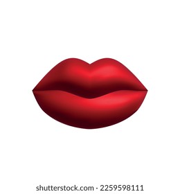 Lips realistas 3d de matices rojos. Las formas de las mujeres labran, brillan y mate. Conjunto aislado sobre fondo blanco. Objetos de decoración de diseño. Ilustración vectorial eps 10