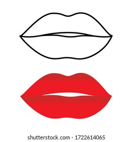 Lips red, line drawing on white background. Icon in trendy flat style isolated. Mouth Contour symbol. Vector illustration.