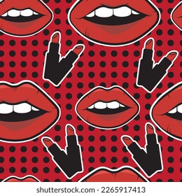 Lips with red lipstick design vector image, beauty salon, female lips.Pattern, seamless image