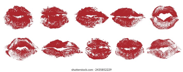 Lips, red lipstick kiss, set. Vector illustration