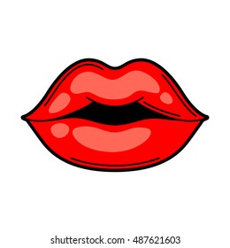 Lips retro tattoo symbol. Cartoon old school illustration.