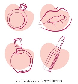 Lips Ring Lipstick Perfume Line Icons