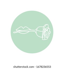 lips with rose icon over white background, minimalist tattoo concept, line block style, vector illustration