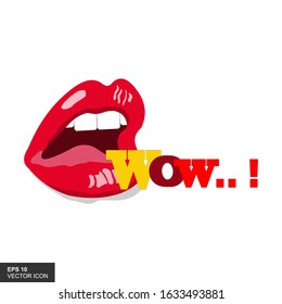 Lips say wow with a flat design style. Vector illustration.