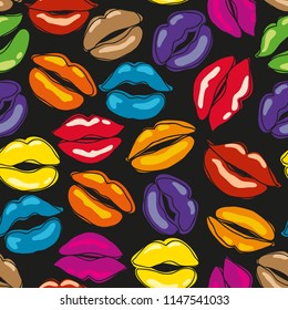 Lips seamless pattern. Bright colors. Repeated backdrop for fashion clothes, t shirt, child, paper. Creative  youthful original design