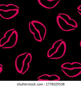 Lippen nahtloses Muster - Farbgrafik zum Bedrucken auf Stoff oder Tapete. Hintergrund für den Valentinstag, Valentinstag. sexy Hintergrund