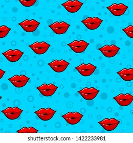 Lips seamless pattern on white background. Paper print design. Abstract retro vector illustration. Trendy textile, fabric, wrapping. Modern space decoration.
