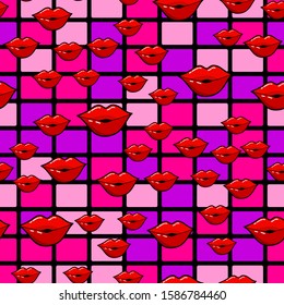 Lips seamless pattern on white background. Paper print design. Abstract retro vector illustration. Trendy textile, fabric, wrapping. Modern space decoration.