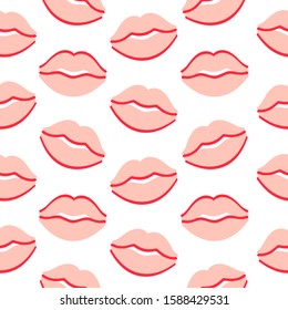 Lips seamless pattern. Pink rosy lips on a white background. Glamour romantic background for Valentine's Day design.
